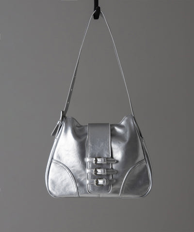 【 ３color 】ベルテッドフェイクレザーショルダーバッグ ／ belted fake leather shoulder bag