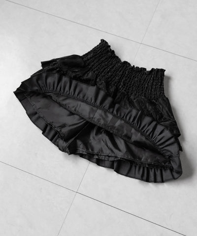 【 ３color ／インナーパンツ裏地付 】ハイウエストシャーリングフリルミニスカート ／ high waist shirring frill mini skirt