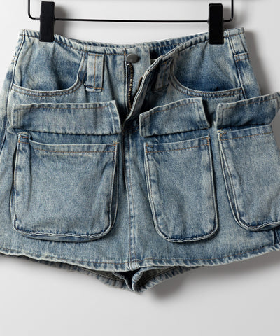 ３ポケットカーゴデニムミニスカートパンツ ／ 3-pocket cargo denim mini skirt pants