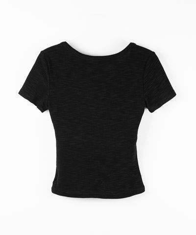 スクエアヘンリーネック半袖ピチＴシャツ ／square henley neck short sleeve pichi T-Shirt