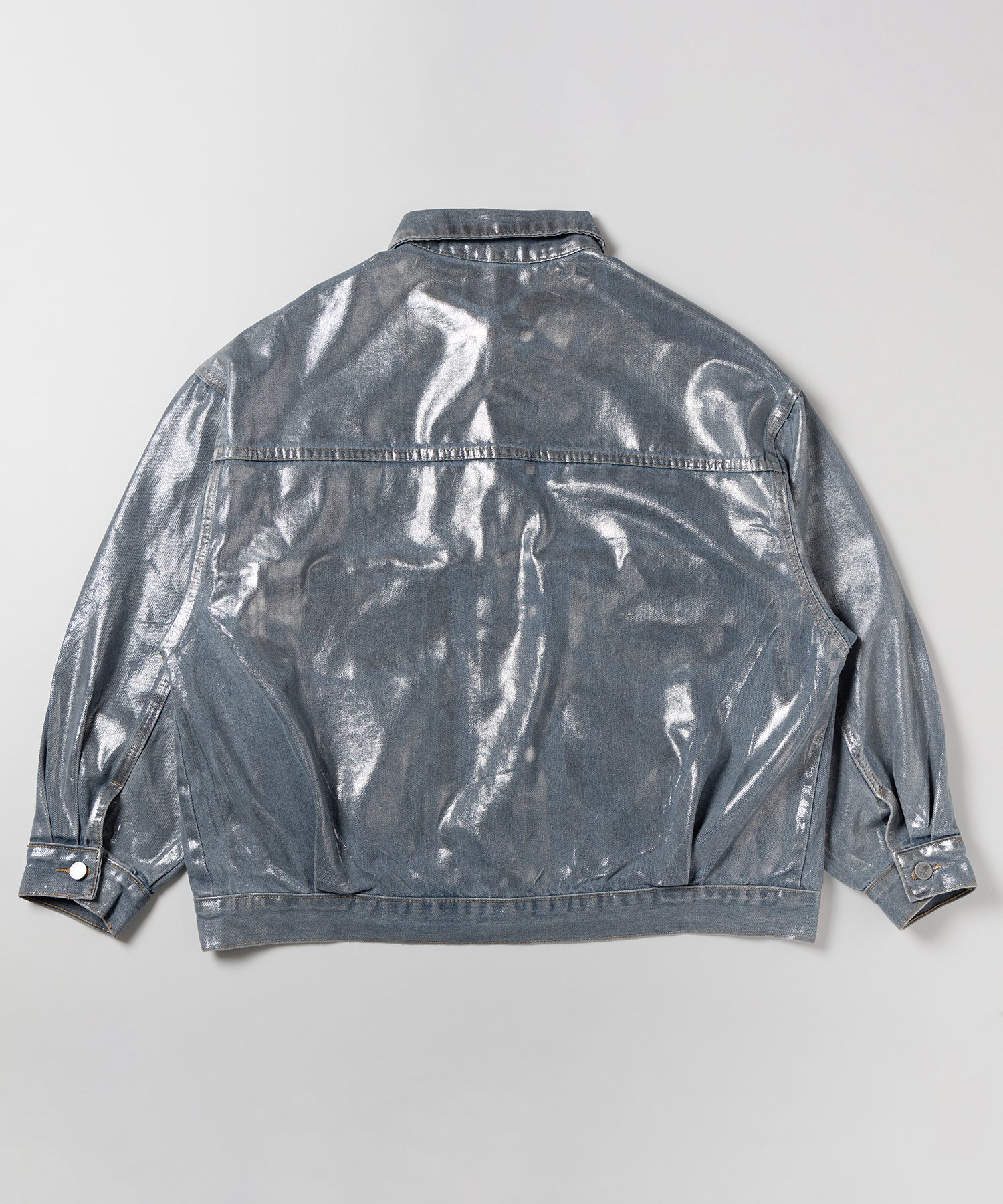 【 ２color 】メタリックハクプリントビッグシルエットボーイフレンドウォッシュデニムジャケット
