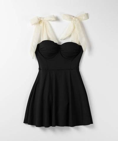 【 レディース水着 】ショルダーリボンバイカラーワンピース水着 ／ shoulder ribbon bicolor onepiece swimwear