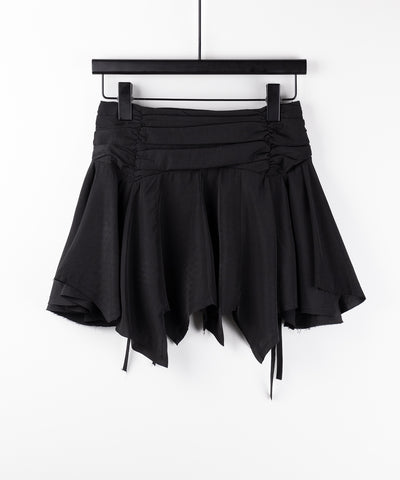 【 ２color ／ ２size 】シャーリングダブルリボンアシンメトリーフリルミニスカート ／ shirrin double ribbon asymmetry frill mini skirt