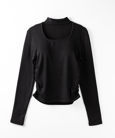 【 ３color ／ 裏起毛 】スクエアネックチョーカーシャーリングトップス ／ square neck choker shirring tops