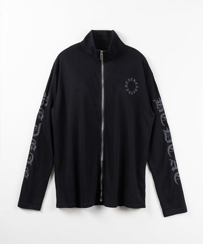 グランジロゴスタンドジップアップオーバーシアートップス ／ grunge logo stand zipup over sheer tops