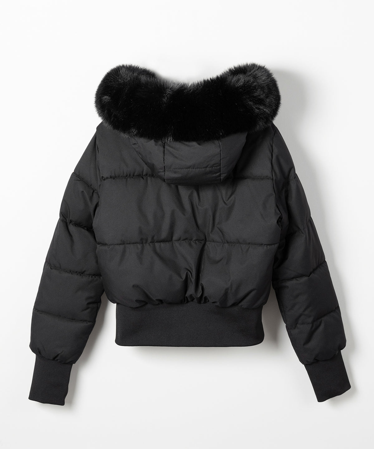 フェイクファーフード中綿ショートジャケット ／ fake fur hoodie fake down short jacket