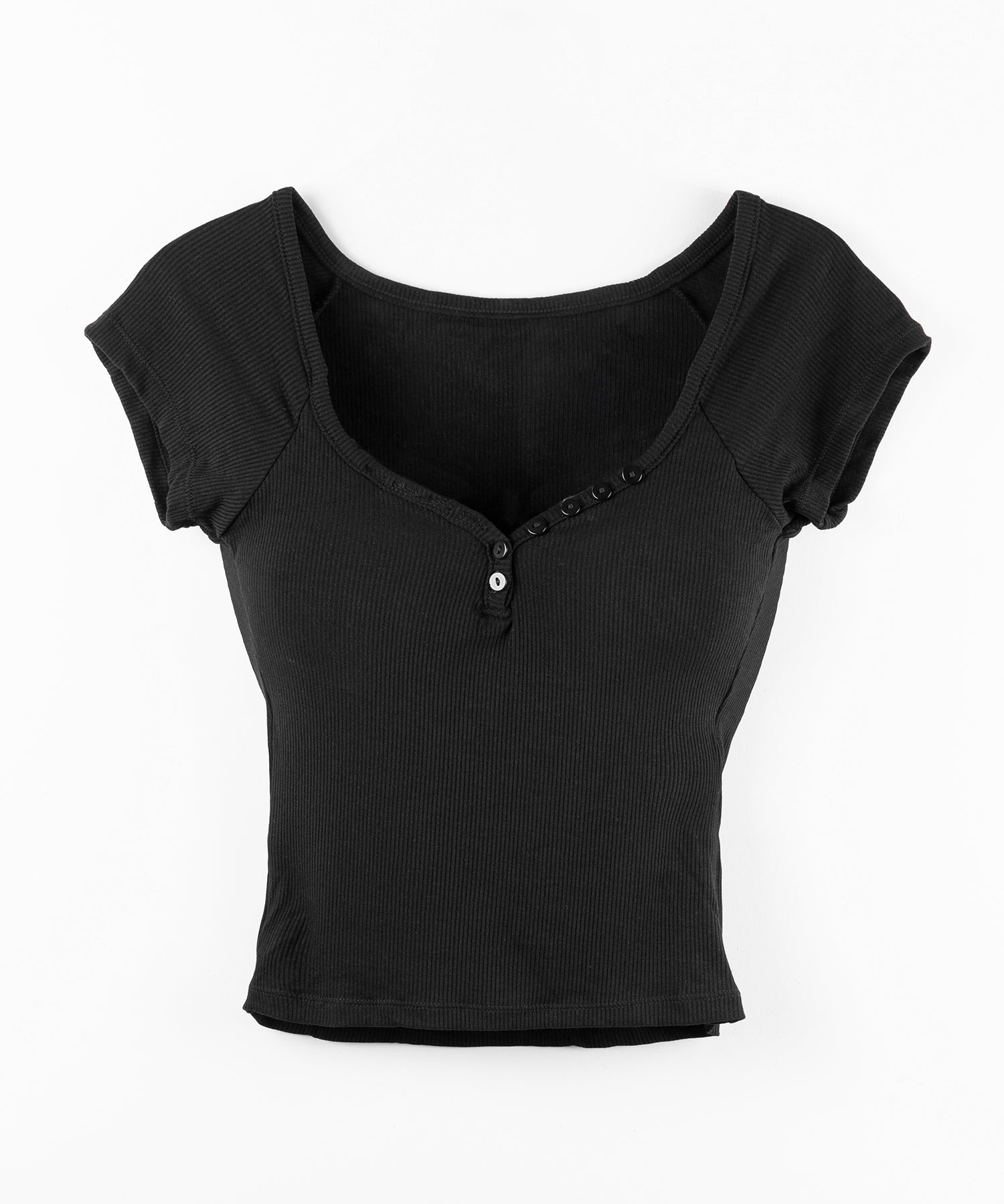 【 ３color 】ミニボタンヘンリーネック半袖チビTシャツ ／ mini button Henley neck short sleeve chibi T-shirt