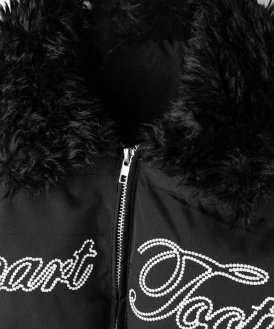 レタリングロゴ刺繍ショートパフダウンジャケット ／ lettering logo embroidery short puffer jacket