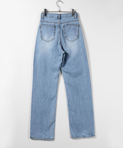 【 ２color ／ ３size 】ハイウエストウォッシングロングデニムパンツ