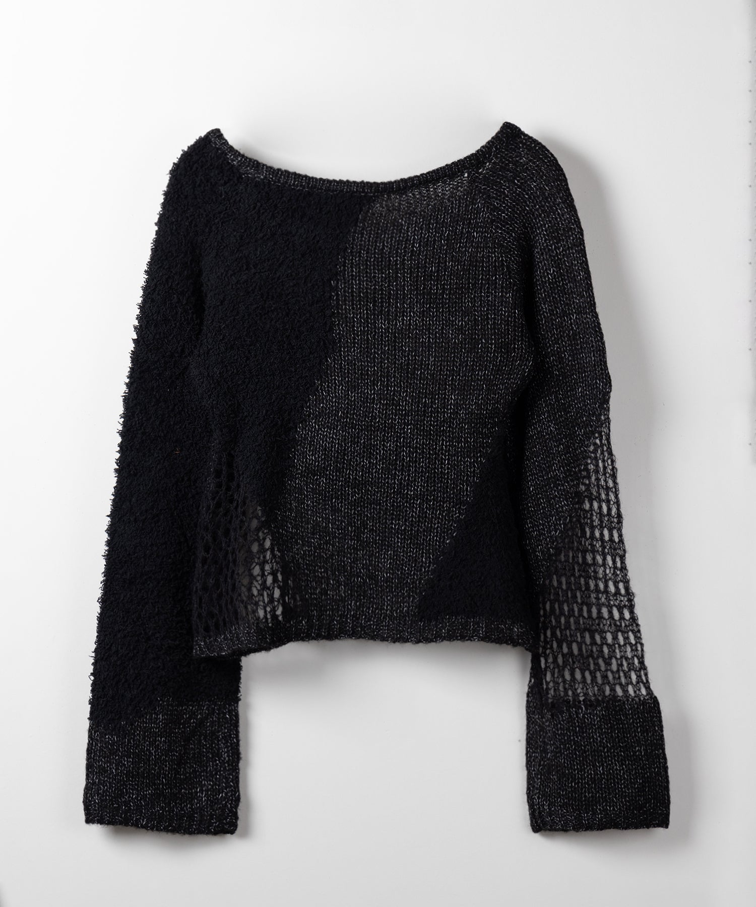 【 ２color 】異素材ドッキングスカシアミニットトップス ／ mixed material docking openwork knit tops