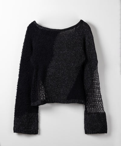 【 ２color 】異素材ドッキングスカシアミニットトップス ／ mixed material docking openwork knit tops