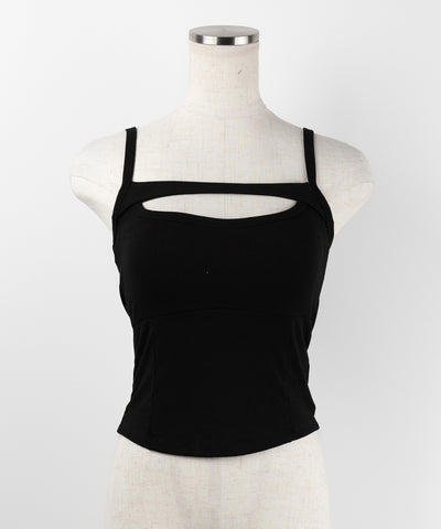 【 ３color ／ カップ付き 】胸開きカットアウトデザインスリムキャミソール ／ chest open cutout design slim camisole