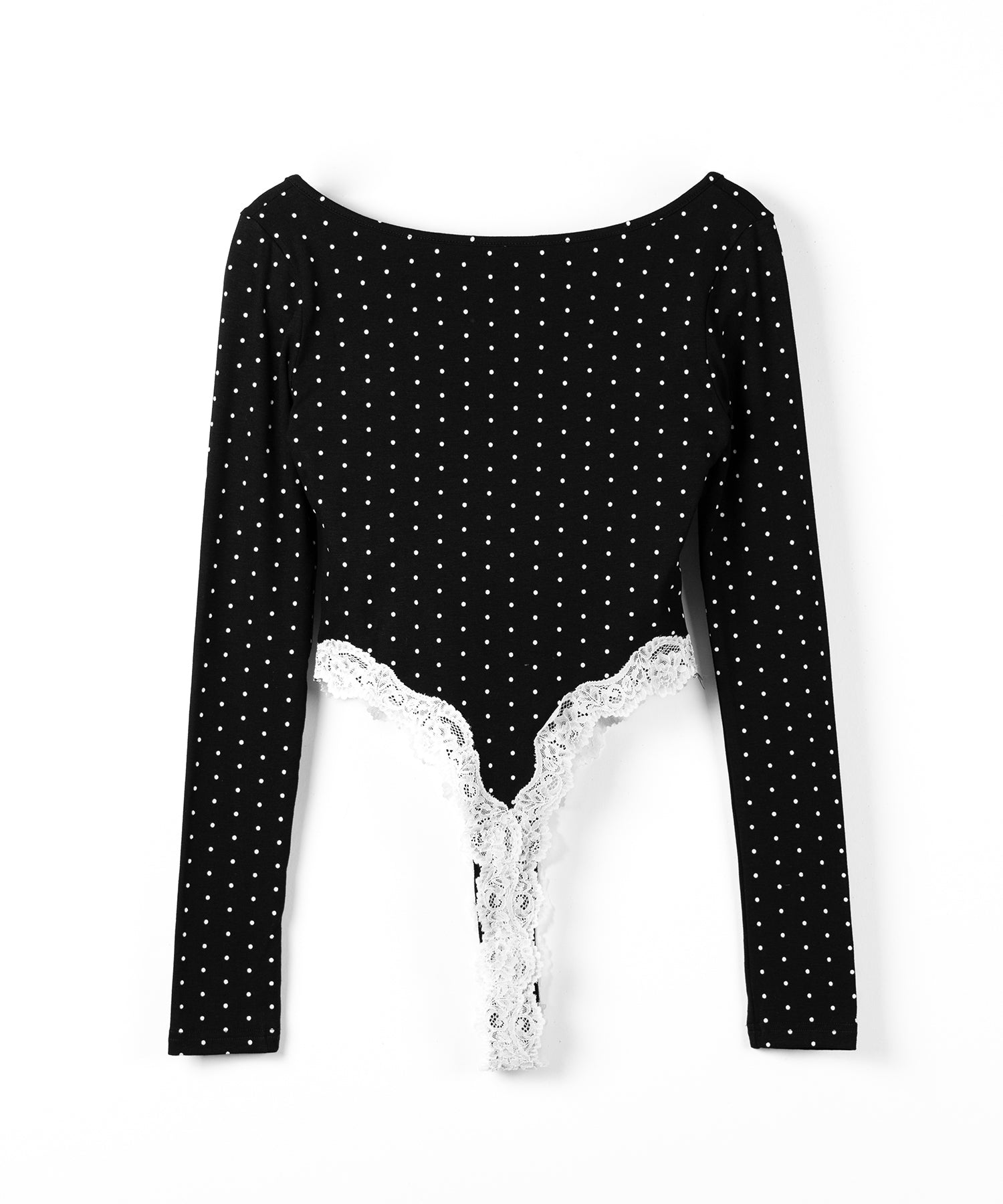 ドットカットアウトレースポイントボディスーツトップス ／dot cutout lace point bodysuit tops