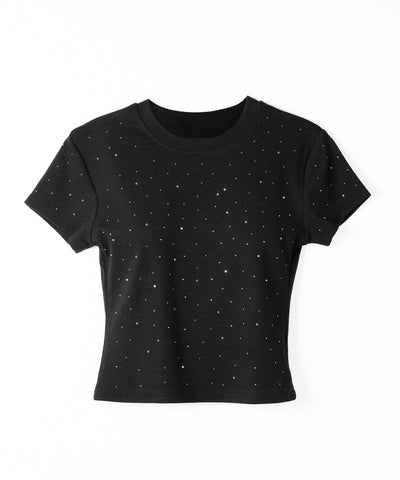 ラインストーン半袖タイトＴシャツ ／ Rhinestone short sleeve tight T-shirt