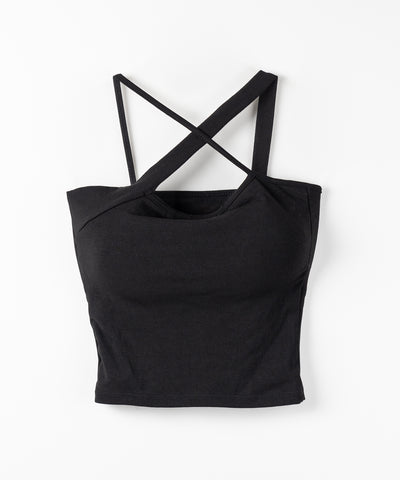 【 ３color ／ カップ付 】クロスネックカットアウトキャミソール ／ cross neck cutout camisole