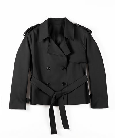 【 上下セットアップ 】ウエストマークショートトレンチコート ＋ タックワイドスラックスパンツ SETUP ／ Waist-mark short trench coat + tuck wide slacks pants