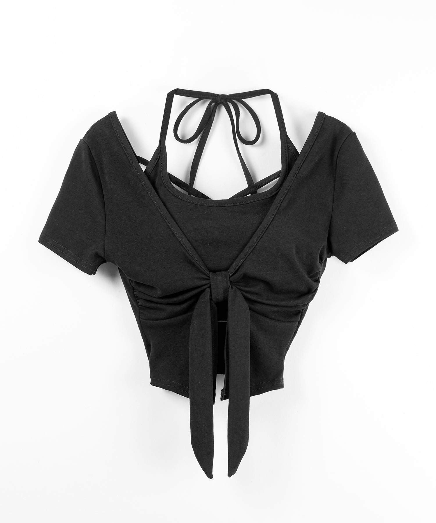 フロントリボンレイヤードトップス ＋ ホルターキャミ  ＳＥＴ  ／ front ribbon layered tops ＋ halter camisole SET