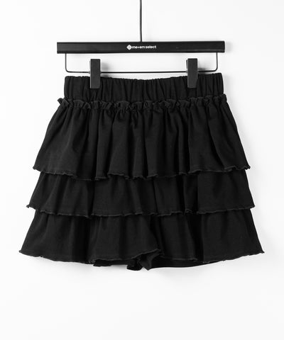 【 ３color 】３段フリルカットソーミニスカパン ／ 3 frill cutsew mini skirt pants