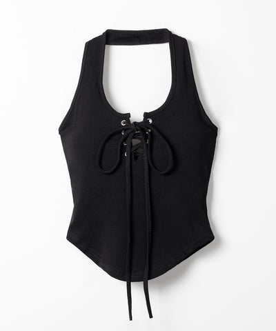 【 クロスにできる２WAY 】レースアップホルターネックタンク ／ laceup halter neck tank