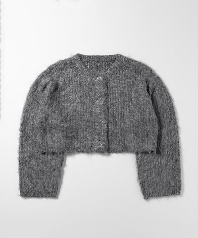 ボリュームワイドスリーブショートシャギーニットカーディガン ／ volume wide sleeve short shaggy knit cardigan