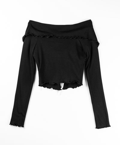 バイカラーリボンオフショルショートトップス ／ bicolor ribbon off shoulder short tops