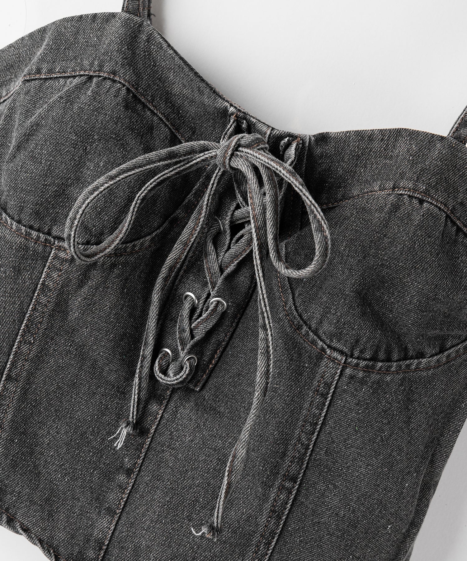 【 ２color 】レースアップリボンコルセットデニムビスチェ ／ lace up ribbon corset denim bustier
