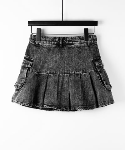 【 セットアップ着用可能 】ヴィンテージケミカルブリーチプリーツデニムミニスカート ／ vintage bleached pleated denim mini skirt