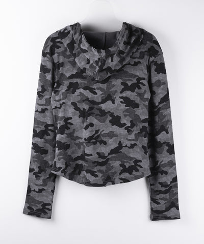 ヴィンテージカモフラダブルジップカットパーカー ／ vintage camouflage double zip cut hoodie