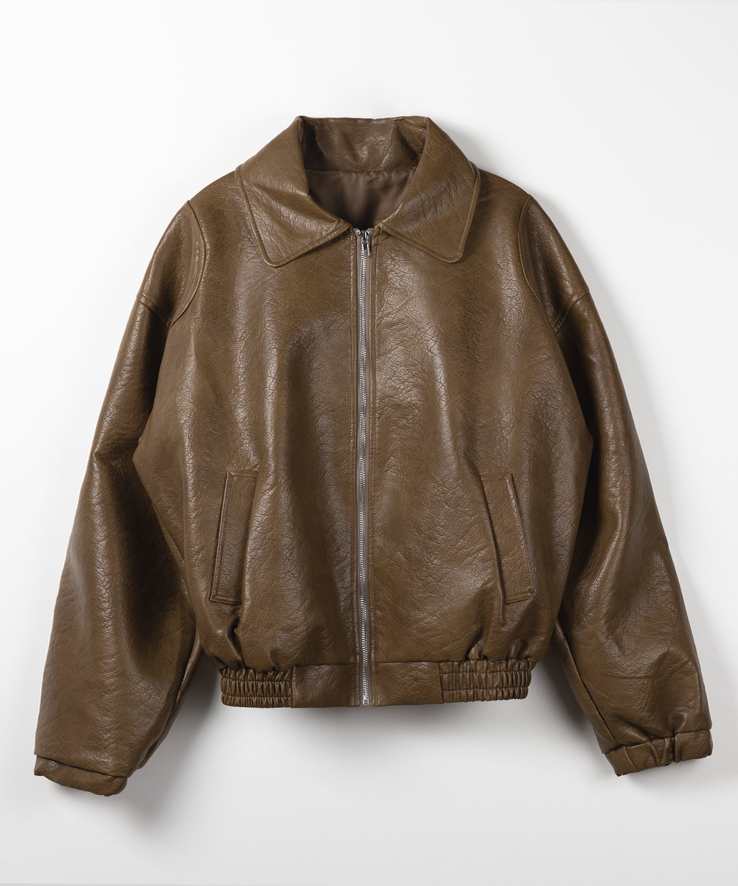 【 ２color 】バックリボン刺繍ヴィンテージライクフェイクレザーブルゾン ／ back ribbon vintage like fake leather blouson