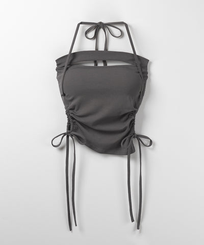 【 カップ付き ／ ２WAY 】クロスストラップリボンカットアウトショートキャミソール ／ cross strap ribbon cutout short camisole