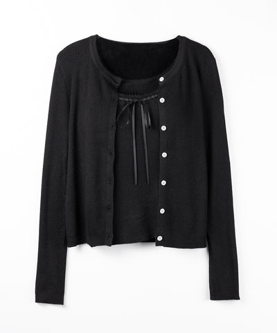 【 ２点セット 】リボンリブニットキャミソール ＋ カーディガンセット / ribbon rib knit camisole + cardigan set