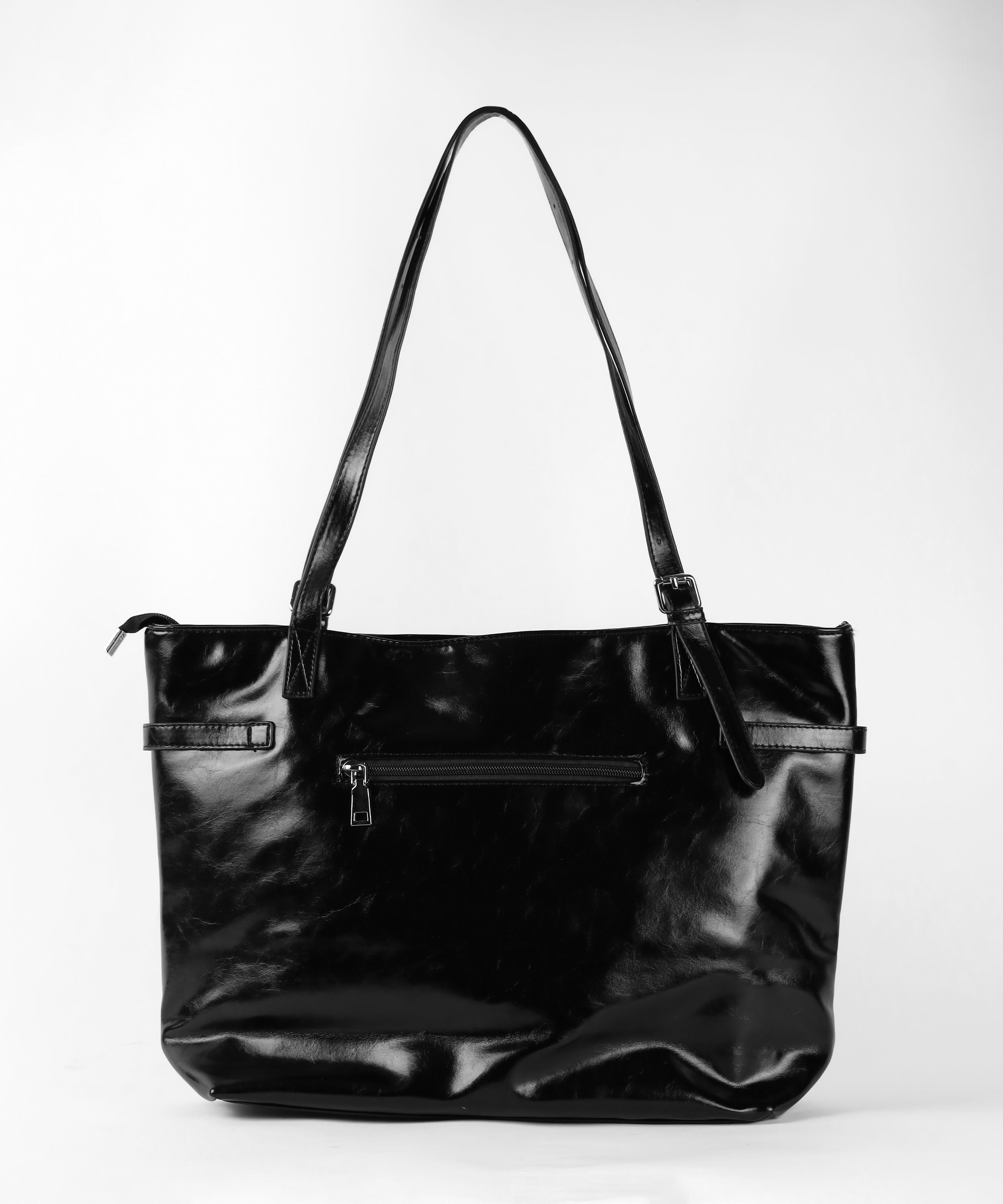 【 A4収納可 】デザインベルトフェイクレザースクエアトートバッグ ／ design belt fake leather square tote bag