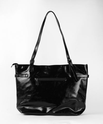 【 A4収納可 】デザインベルトフェイクレザースクエアトートバッグ ／ design belt fake leather square tote bag