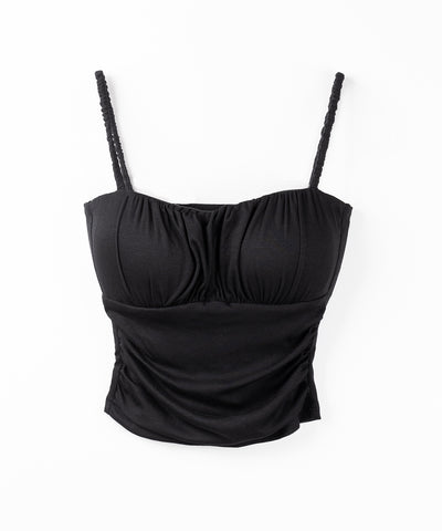 【 ３color ／ カップ付き 】シャーリングギャザードレープキャミソール ／shirring gather drape camisole