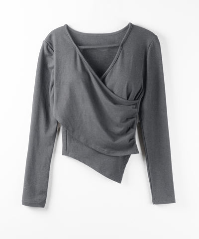【 ３color 】ラインストラップギャザークロスレイヤードトップス ／ line strap gather cross layered Tops