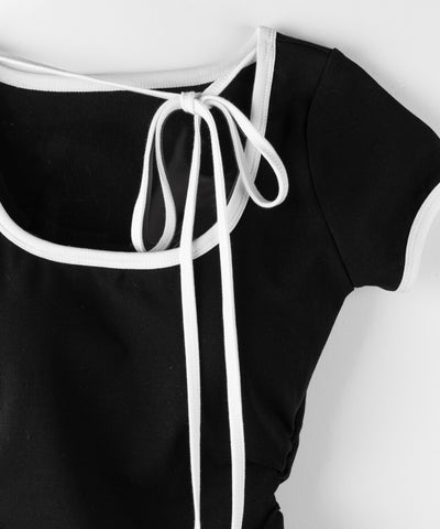 【 ２WAY ／ ２color 】配色ネックリボンチョーカーパイピングＴシャツ ／ bicolor neck ribbon choker piping T-shirt