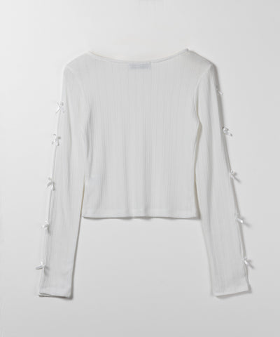 【 ２color 】ミニリボンカットアウト長袖カットソートップス