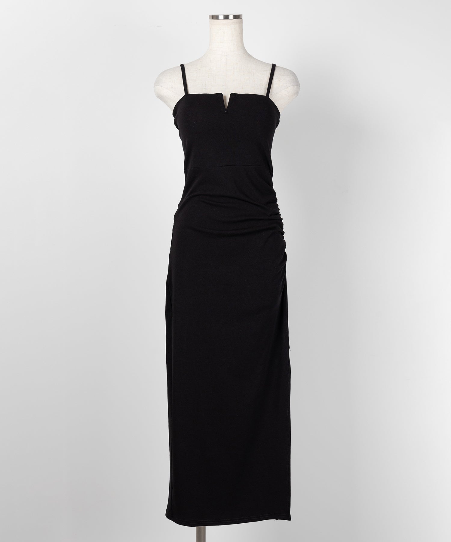 【 パッド付き 】バックストラップサイドシャーリングスリットロングキャミワンピース ／ back strap side shirring slit long cami onepiece