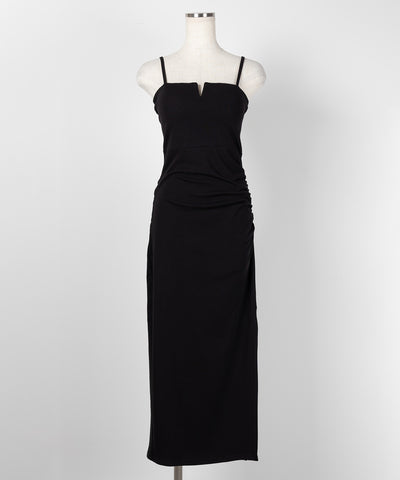 【 パッド付き 】バックストラップサイドシャーリングスリットロングキャミワンピース ／ back strap side shirring slit long cami onepiece
