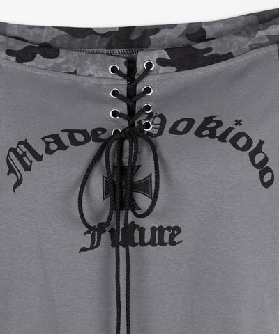 半袖ヴィンテージカモフラロゴオフショルTシャツ ／ short sleeve vintage camouflage logo off-shoulderT-shirt