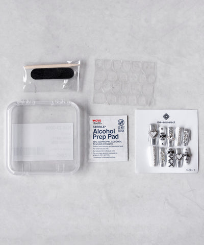 【 限定先行販売 】heart cross white silver bijou nail tips