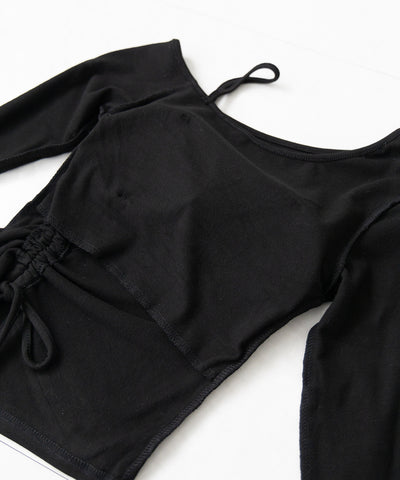 【 裏起毛 ／ カップ付 】サイドシャーリングリボンワンショルトップス ／ side shirring ribbon one shoulder tops