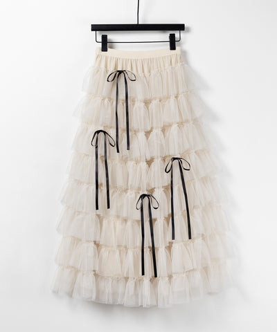 【 ４color 】ストラップリボンバレエコアチュールスカート ／strap ribbon ballet core tulle skirt