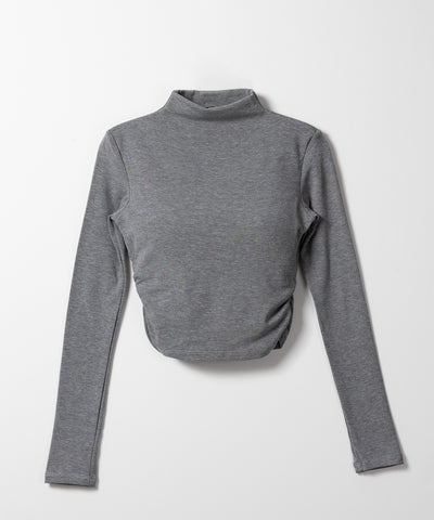 【 カップ付き ／ 裏起毛 】プチハイネックシャーリングショートカットソートップス