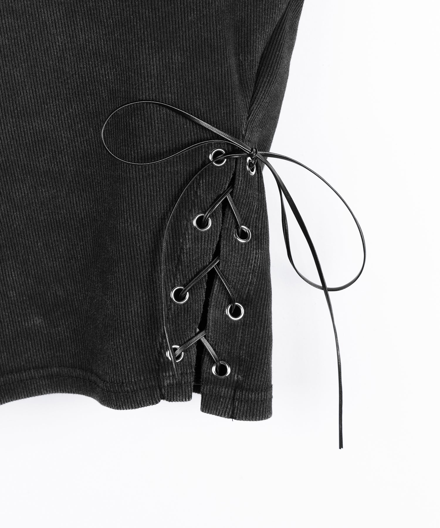 ヴィンテージサイドレースアップカットアウト半袖ショートTシャツ ／ vintage side lace up cutout short short sleeve T-shirts