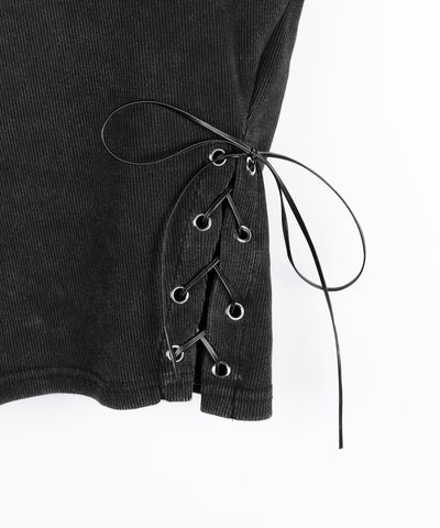 ヴィンテージサイドレースアップカットアウト半袖ショートTシャツ ／ vintage side lace up cutout short short sleeve T-shirts