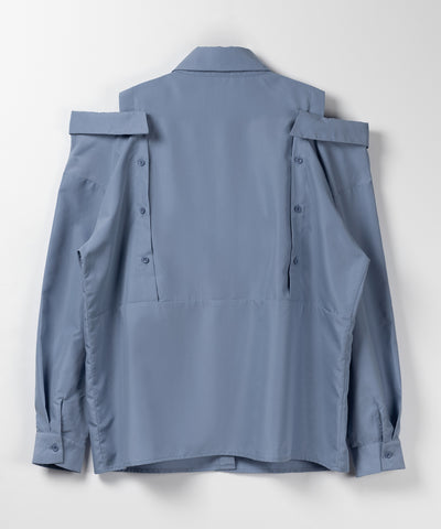 【 ３color 】オープンショルダーカットアウトビッグシャツ ／ open shoulder cutout big shirt