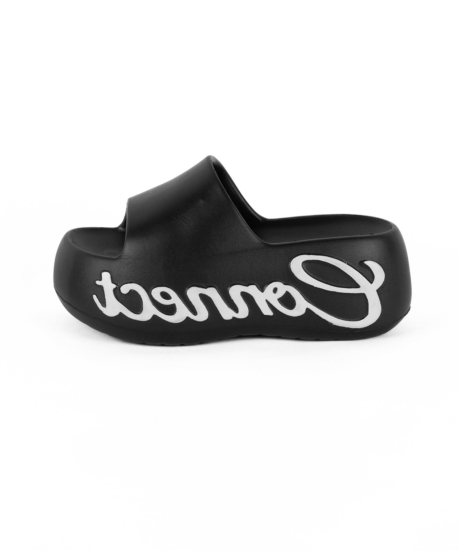 レタリングロゴ厚底スライドサンダル ／ lettering logo platform slide sandals