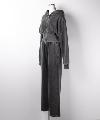 【 セットアップ 】ピグメントヴィンテージショートパーカー ＋ ワイドパンツ SET ／ pigment vintage short hoodie + wide pants SET