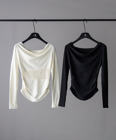 【 ２color 】ウエストレースカットアウトオフショルトップス ／ waist lace cutout offshoulder tops